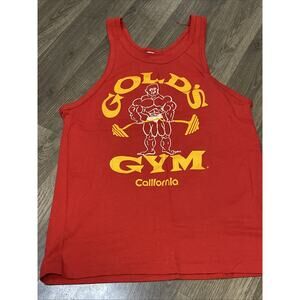 Vintage 80’s Gold's Gym Single Stitch Muscle Tank Top Small Red Gold Rare